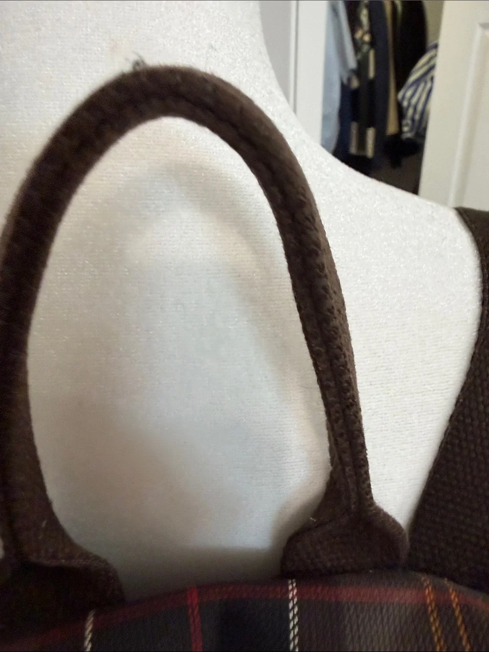 Barbour Brown Tartan Plaid Canvas Backpack with Leather Trim - Picture 7 of 12